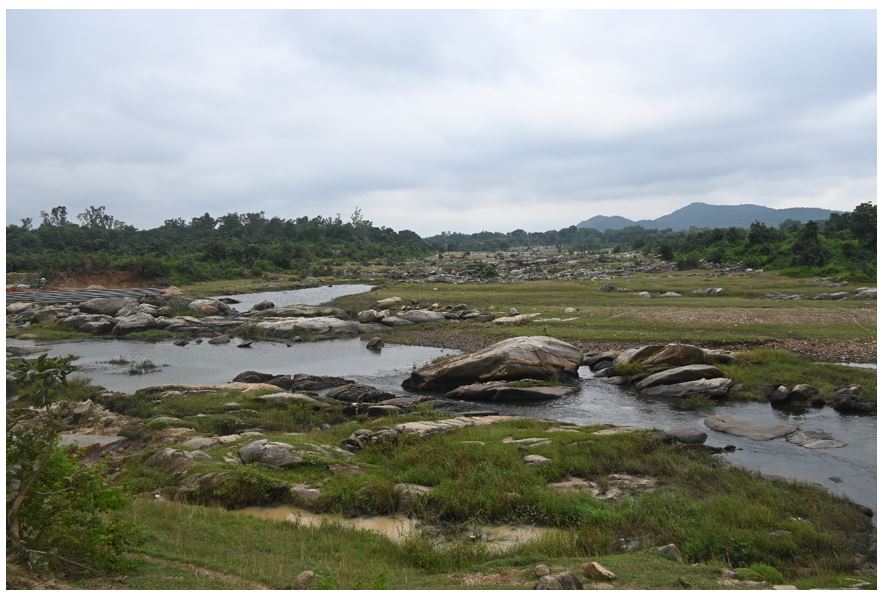 A View of the Jamui Hill Range with a stream of the Kiul River