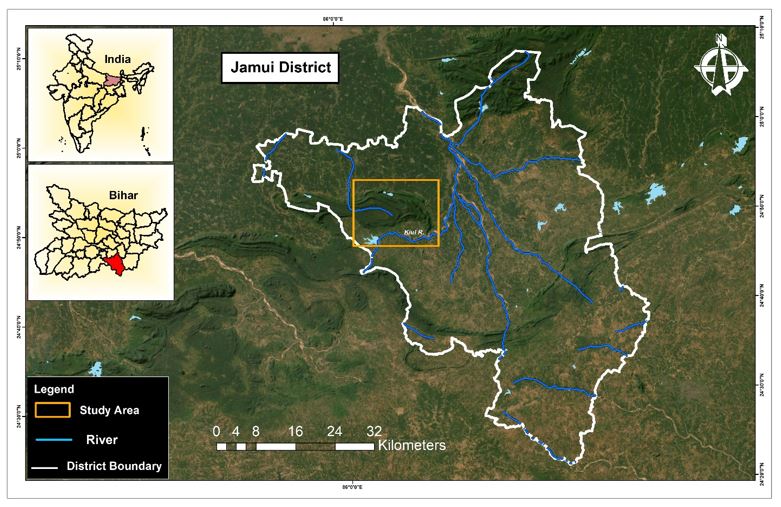 Map of the Jamui Hill Range, Jamui and Nawada district, Bihar